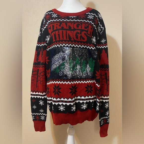 stranger things Sweaters - Stranger Things Christmas Sweater large flippable sequin Upside Down
